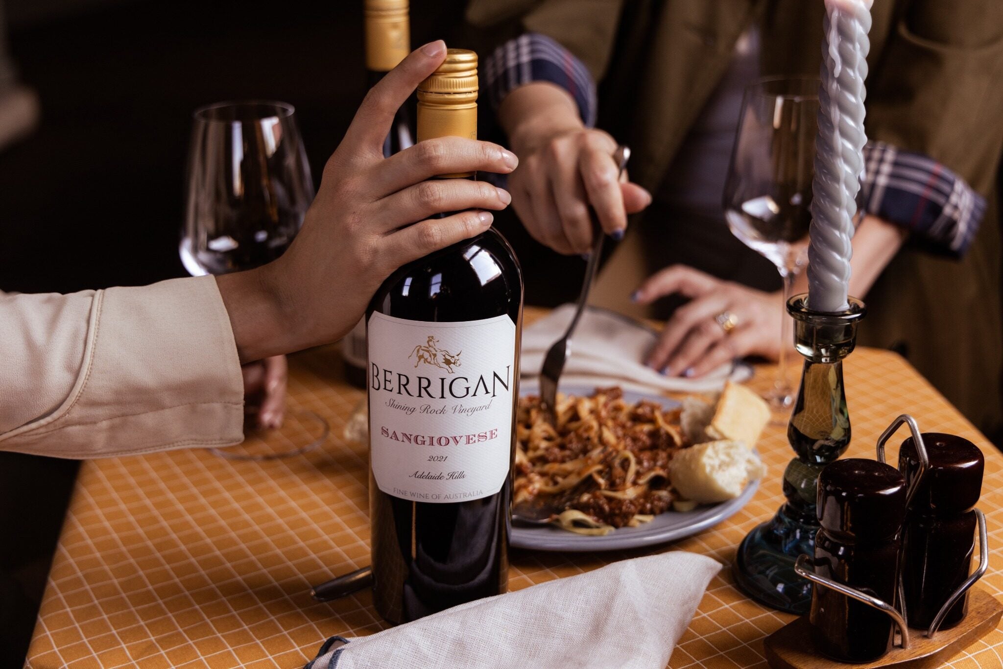 Berrigan Sangiovese being shared at a table