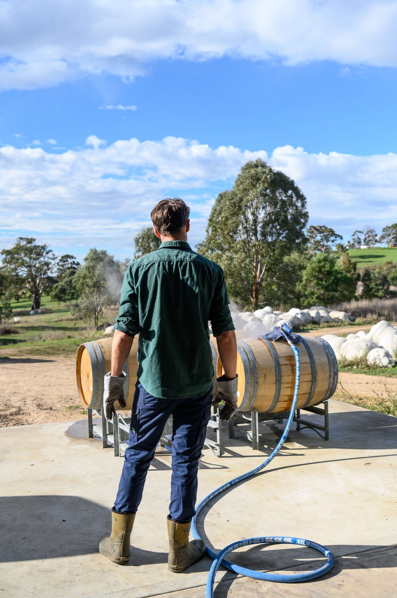 Dan working with barrels outside at Shining Rock