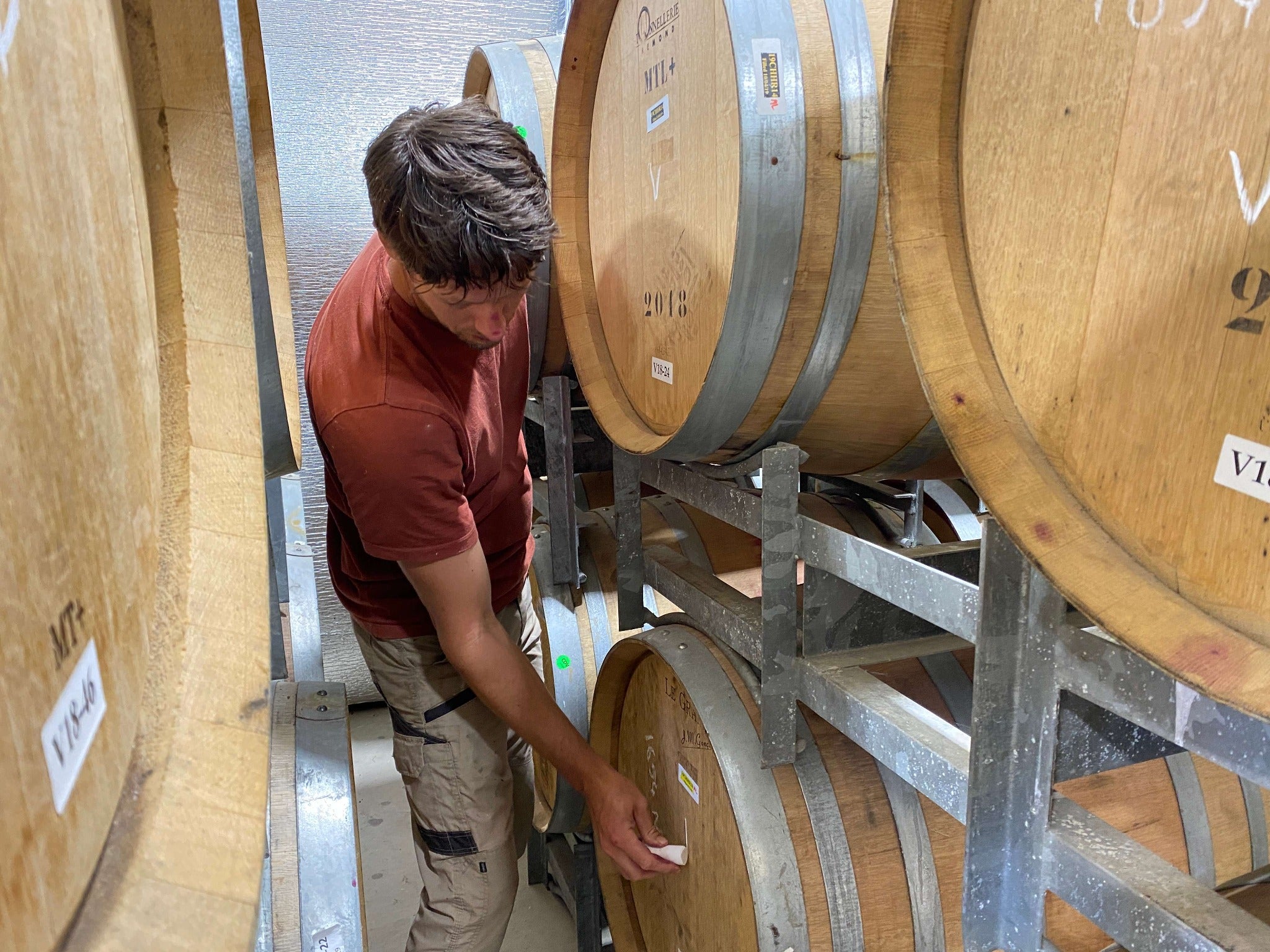 Dan at work in the barrel room
